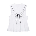 Damen Ärmellose weiße Bluse mit Matrosenkragen und schwarzer Schleife Dekoration - S / Weiß