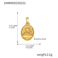 Golden stainless steel oval pendant with relief angel pattern and size measurements - D44-Gold Angel Pendant
