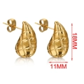 18K gold-plated stainless steel teardrop earrings with luxury quilted pattern, 18mm height - Single Piece / Gold-Large Diagonal