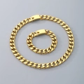 Set collana e bracciale a catena cubana in oro lucido per uomo stile hip hop - Bracciale 21cm / Oro