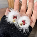 2411038 Plush Christmas Bow Bell Earrings