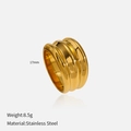 Macro detail of 17mm gold stainless steel ribbed ring with weight and size specs - 3-Layer Loop Ring