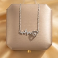 Elegant heartbeat heart pendant necklace with dancing stone on champagne silk base - Silver Heart Electrocardiogram