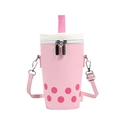 Cute pink boba milk tea shaped crossbody bag with straw detail and sweet polka dots - Pink