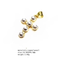 Detailed view of a gold-plated copper cross pendant with white pearls, 14.5x22mm size - Gold Pearl Cross Pendant