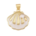 Pendentif coquillage doré avec émail blanc et accent en pierre de zircon brillant - Pendentif Coquillage Blanc avec Zirconia
