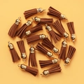 Brown faux suede tassels with gold caps for DIY jewelry making on yellow background - Dark Brown