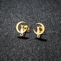 18K gold plated stainless steel stud earrings featuring a minimalist moon and cat silhouette - Moon Cat Style (162) / Gold
