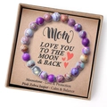 Pink Zebra Jasper and Moonstone beaded bracelet gift box for Mom with message card - Imperial Jasper Moonstone With Card No Box