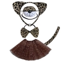 Leopard print costume set with animal ears headband, bowtie, and sequined brown tutu skirt - Leopard Ear 4-Piece Set + Coffee Star Tutu Skirt