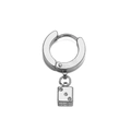 Polished silver stainless steel hoop earrings with hanging cubic dice pendants - Steel