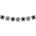 Halloween banner with black glitter spiders and spiderwebs for party wall decoration - Glitter Spider And Web Banner