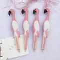 Set of four handmade pink flamingo wooden carved pens with animal motifs and rustic texture - Pink Crane