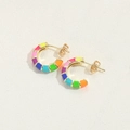 Macro shot of luxury gold-plated rainbow enamel snake hoop earrings with vibrant colors - Colorful C-Shaped (Small)