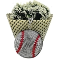 Sparkling rhinestone baseball keychain with red stitching and elegant black tassel - Baseball / White