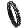 Vintage multilayer braided PU leather bracelet for men with black magnetic alloy clasp - White