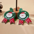 Weihnachts-Ohrringe mit grünem Glitzer, Weihnachtsmann und roten Pünktchen-Bändern - Weihnachtsmann / Grün