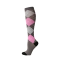 Grau-rosa Kniestrümpfe mit Rautenmuster, Kompressionssocken für Sport und Erholung - S/M / Rosa Argyle