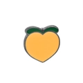Yellow peach enamel fruit brooch with green leaf and polished silver metal edges - Peach