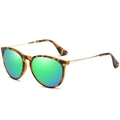 Retro cat-eye sunglasses with tortoise frame and green mirrored lenses in a 45-degree view - Matte Tortoise Gold Leg Green Mirrored Polarized C8