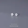 Minimalist S999 sterling silver rose flower stud earrings with hollow design for women - Rose