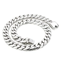 Polished silver stainless steel thick Cuban link chain necklace with smooth clasp closure - Steel Color (KN12108-D)