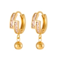 Elegant gold huggie earrings with sparkling zircon crystals and polished metal bead charms - Square Zircon Ball Pendant Style (X882)