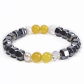 Bracciale di perle con agata gialla 8mm, perle d'acqua dolce bianche e pietre magnetiche - Bracciale in Agata Gialla / Giallo