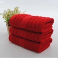 Three premium red bamboo fiber towels with wavy textures and elegant satin stripes - Red Wave Style / 35*75cm