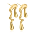 Detalle de pendientes de gota de acero inoxidable dorado con diseño de lava irregular - Estilo Irregular de Flujo de Lava (C183)