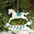 Hand-painted white metal rocking horse Christmas ornament with teal polka dot saddle and rope - White & Green Rocking Horse