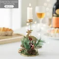 Golden iron elk candle holder with pine needles, cones and red berries, 15x8cm size - Reindeer Candlestick (15cm)