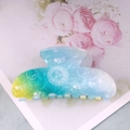 Cute gradient blue and yellow hair claw clip with white celestial sun and moon patterns - Blue Yellow Gradient - Sun Moon Stars Pattern (C18-3-15)