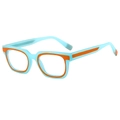 Gafas cuadradas retro de diseño bicolor azul claro y naranja con lentes claras - Azul Claro Naranja
