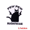 Cartoon black cat embroidery patch with Pew Pew text and gun detail, size 5.7x6.8cm - Pew Pew Cat / 5.7x6.8cm