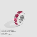 Stainless steel large hole spacer bead with pink July birthstones in silver finish - July Rose Red (JUL-ROSE) / 10.5x3.5mm / Silver
