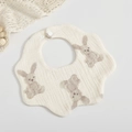 Soft 6-layer cotton gauze baby bib with petal edge and brown bunny print pattern - Cute Rabbit