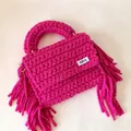 Handmade crochet crossbody bag in rose red with fringe tassels and woven handle - 22*17*5cm / Rose Red
