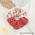 Sweet strawberry rabbit pattern oversized lace hair scrunchie with red gingham detail - 29# Plaid Rabbit Patchwork