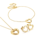 Minimalist gold jewelry set with hollow heart necklace, bracelet and stud earrings - Gold 3-Piece Set (Necklace + Earrings + Bracelet)