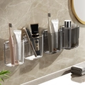 Sleek wall-mounted transparent bathroom organizer for toothbrushes and skincare items - Family of 4-2 Clear+2 Grey