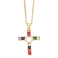 Collana hip-hop dorata chic con ciondolo a croce cuore arcobaleno per donne - Multicolore