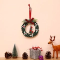 Christmas round wreath wall hanging with buffalo plaid tree and red bow decoration - Wreath Style