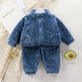 Kids warm navy blue fleece loungewear set with zipper jacket and matching pants - Royal Blue / 80cm