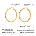 Detailed view of 18K gold plated stainless steel twisted hoop earrings with size dimensions - Gold