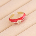 Anello bohémien dorato con smalto rosso e dettagli in zirconia cubica, regolabile - Taglia Unica(Regolabile) / Rosso