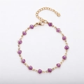 Detail of 18k gold plated chain bracelet with purple glitter heart charms and lobster clasp - 17+5cm / Purple