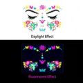 Neon floral face tattoo FA-005 with pink butterfly and flowers glowing under UV light - FA-005