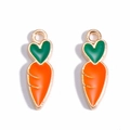 Detailed close-up of a pair of orange carrot charms with gold metal edges for DIY jewelry - Small Carrot