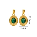 Gold oval earrings featuring green malachite stones and hammered metal texture - Peacock